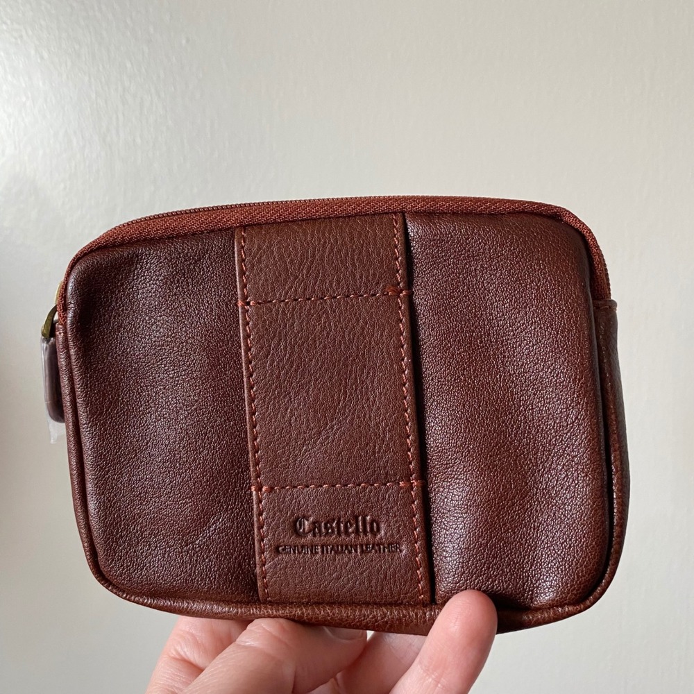 Castello Brown Genuine Italian Leather Belt Pouch Zip Small Accessory Bag NEW